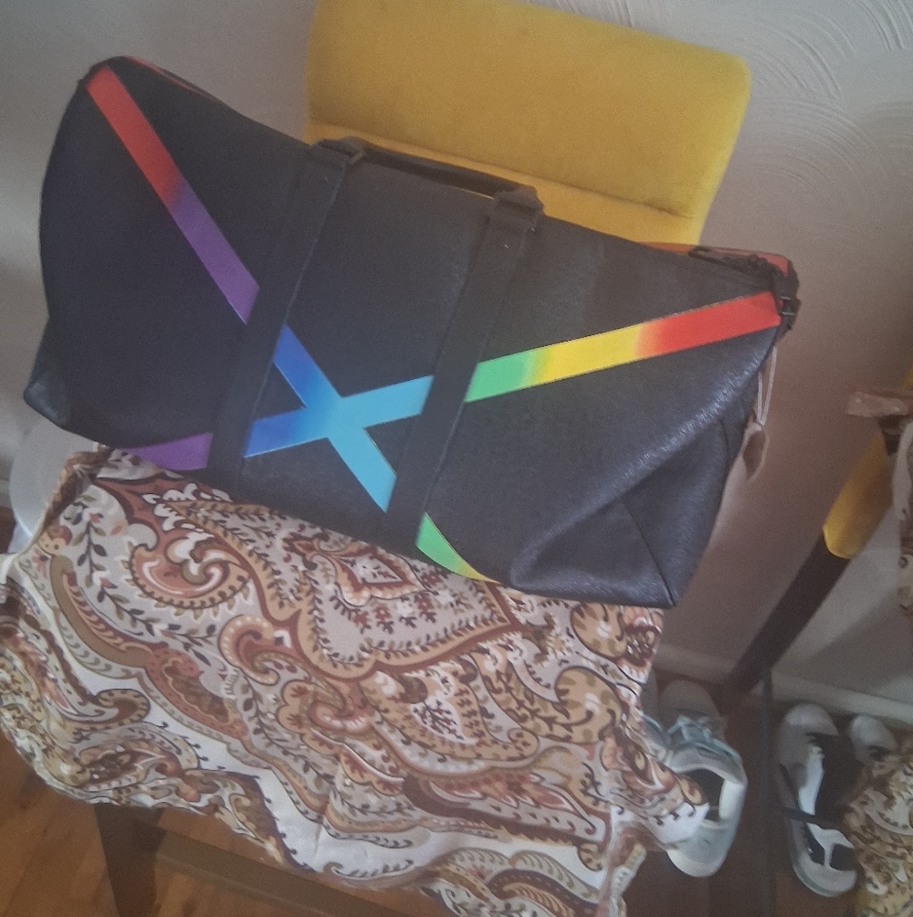 Colorful Striped Black Duffel Bag